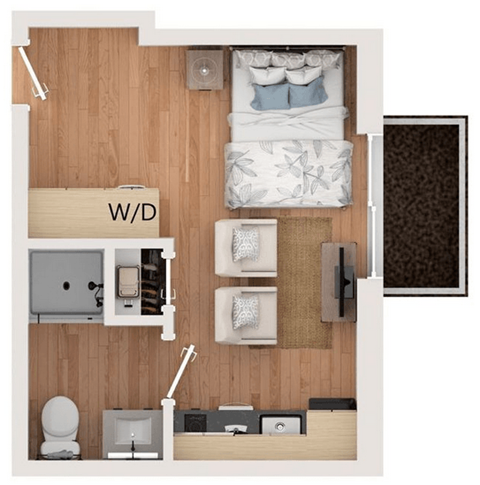 Floor plan for studio, 1 bath, 282 sqft